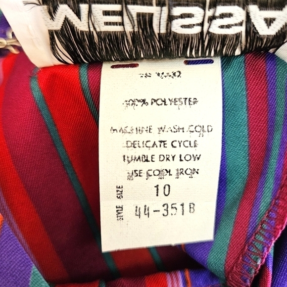 Vintage Melissa Pussybow Necktie Midi Dress in Red and Purple Satin Stripe Sz 6 - Picture 11 of 11